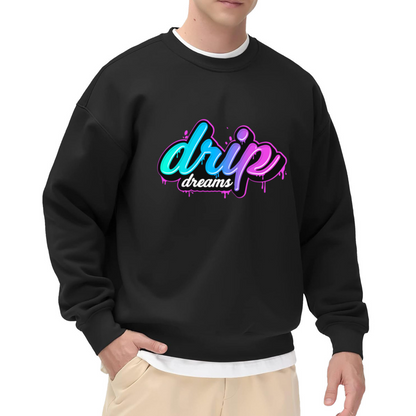 Drip Dreams Graffiti Crewneck Sweatshirt - Neon Cyan Purple Urban Art Streetwear Pullover