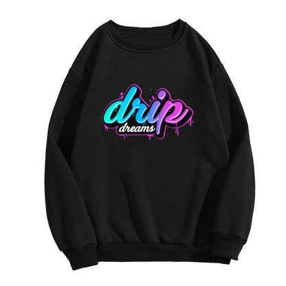 Drip Dreams Graffiti Crewneck Sweatshirt - Neon Cyan Purple Urban Art Streetwear Pullover