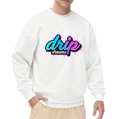 Drip Dreams Graffiti Crewneck Sweatshirt - Neon Cyan Purple Urban Art Streetwear Pullover