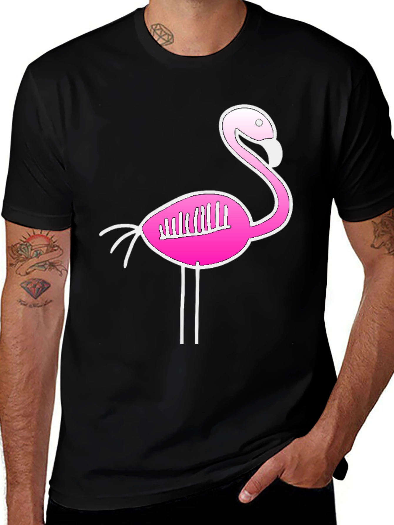 Flamingo Skeleton Graphic Tee - Quirky Black T-Shirt
