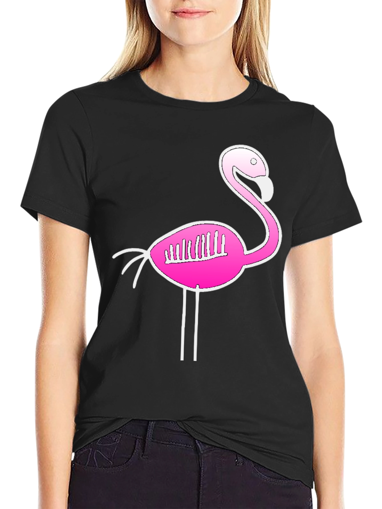 Flamingo Skeleton Graphic Tee - Quirky Black T-Shirt