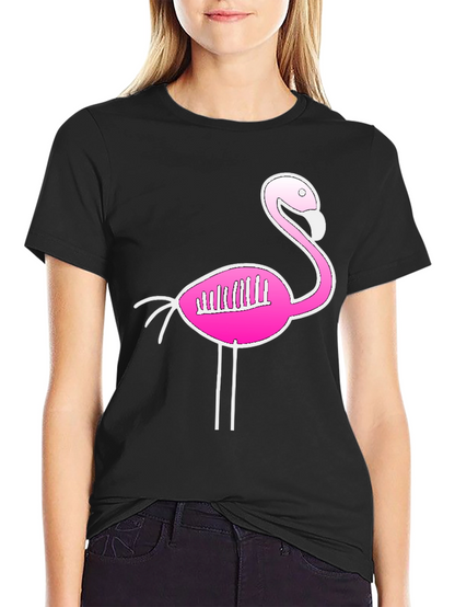 Flamingo Skeleton Graphic Tee - Quirky Black T-Shirt