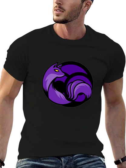 Black T-Shirt with Purple Fox Circle Graphic