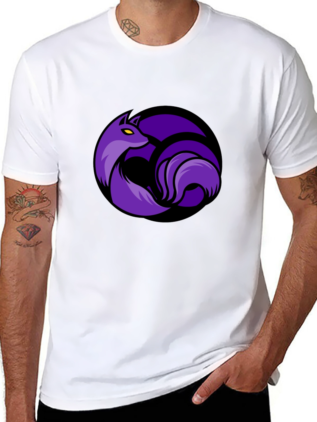 Black T-Shirt with Purple Fox Circle Graphic