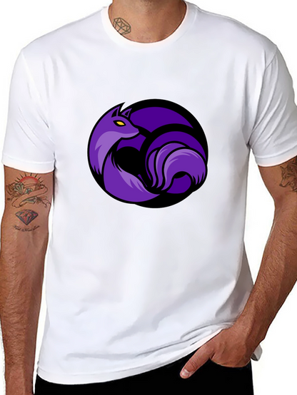 Black T-Shirt with Purple Fox Circle Graphic