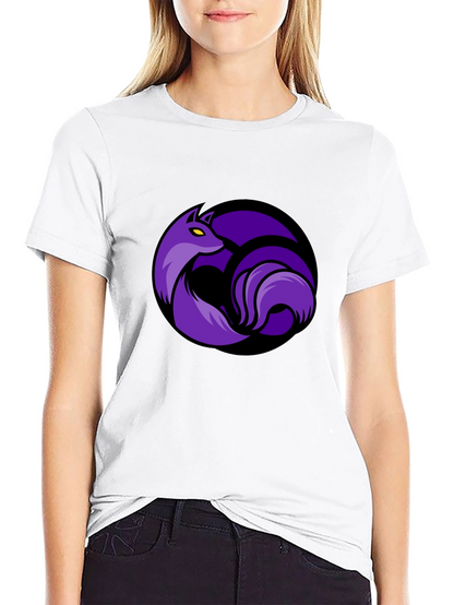 Black T-Shirt with Purple Fox Circle Graphic