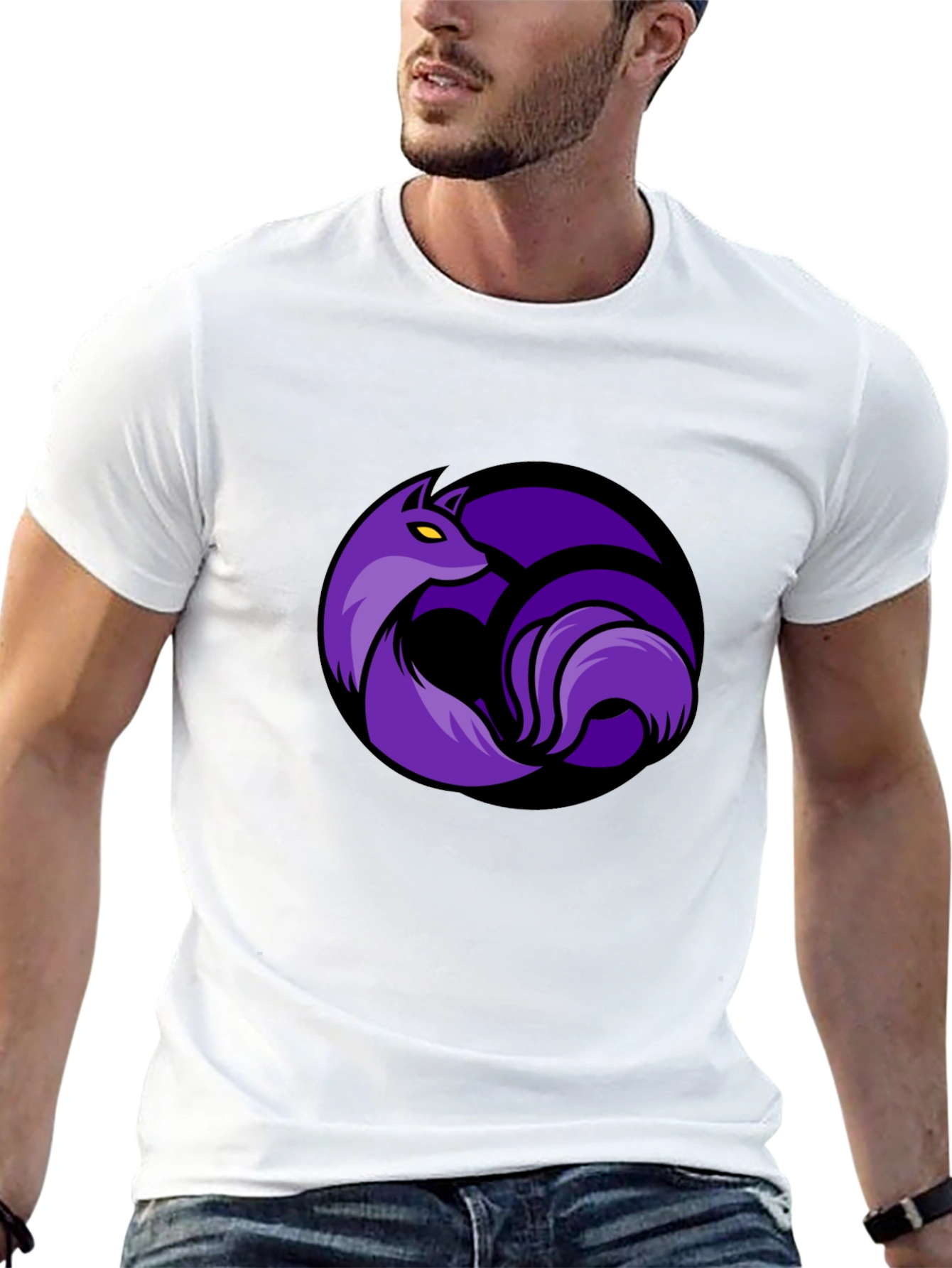Black T-Shirt with Purple Fox Circle Graphic
