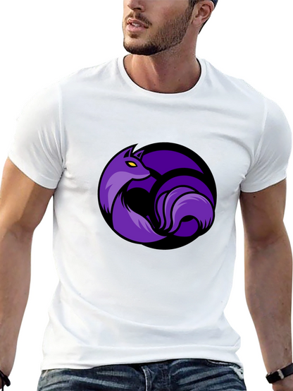 Black T-Shirt with Purple Fox Circle Graphic