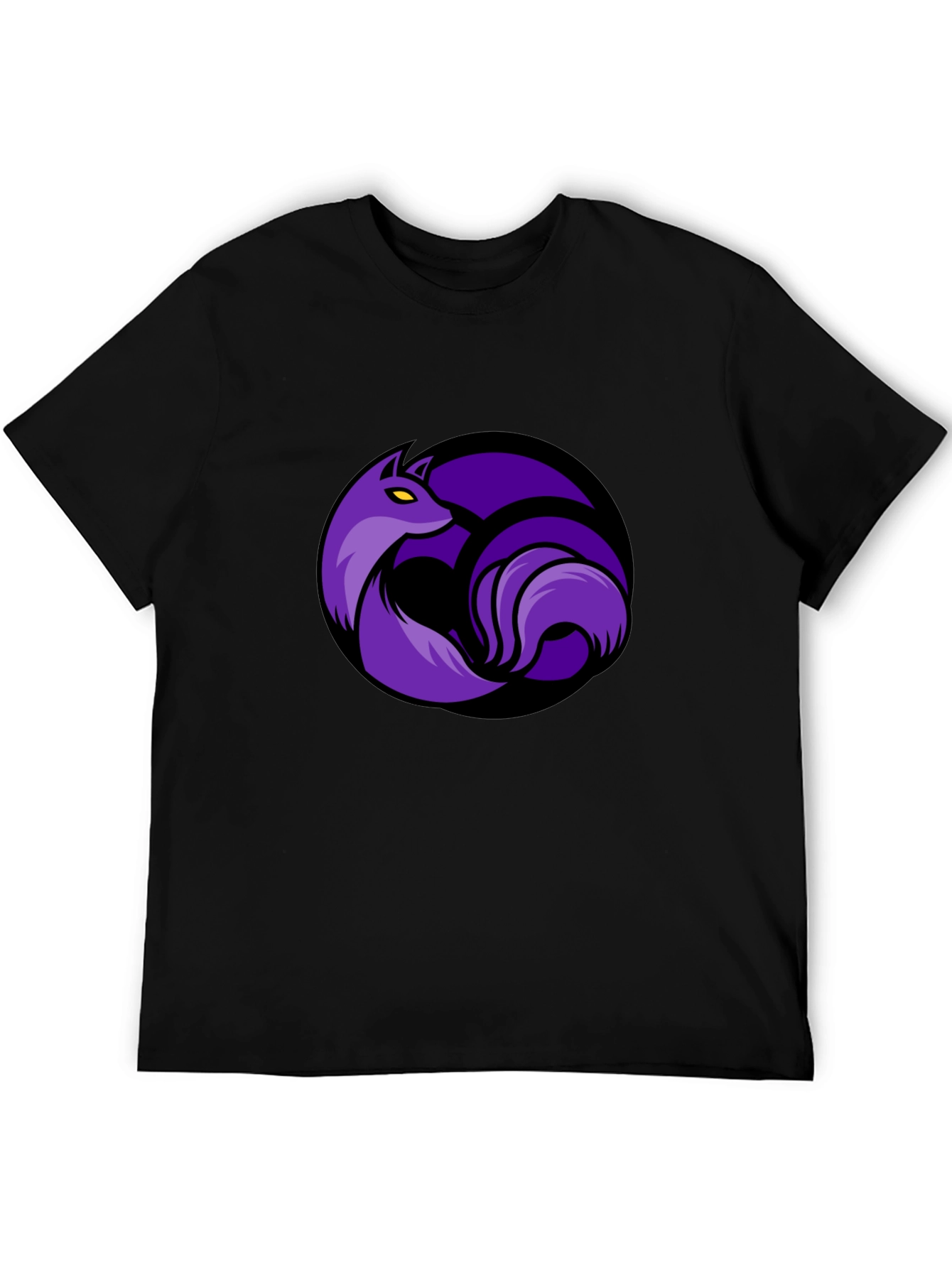Black T-Shirt with Purple Fox Circle Graphic
