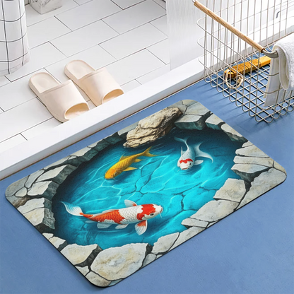 3D Koi Fish Pond Diatomite Mat£üSimulation 3D Koi Fish Pond Diatomite Mat, New Chinese Style Quick?Dry Non?Slip Bathroom Floor Mat