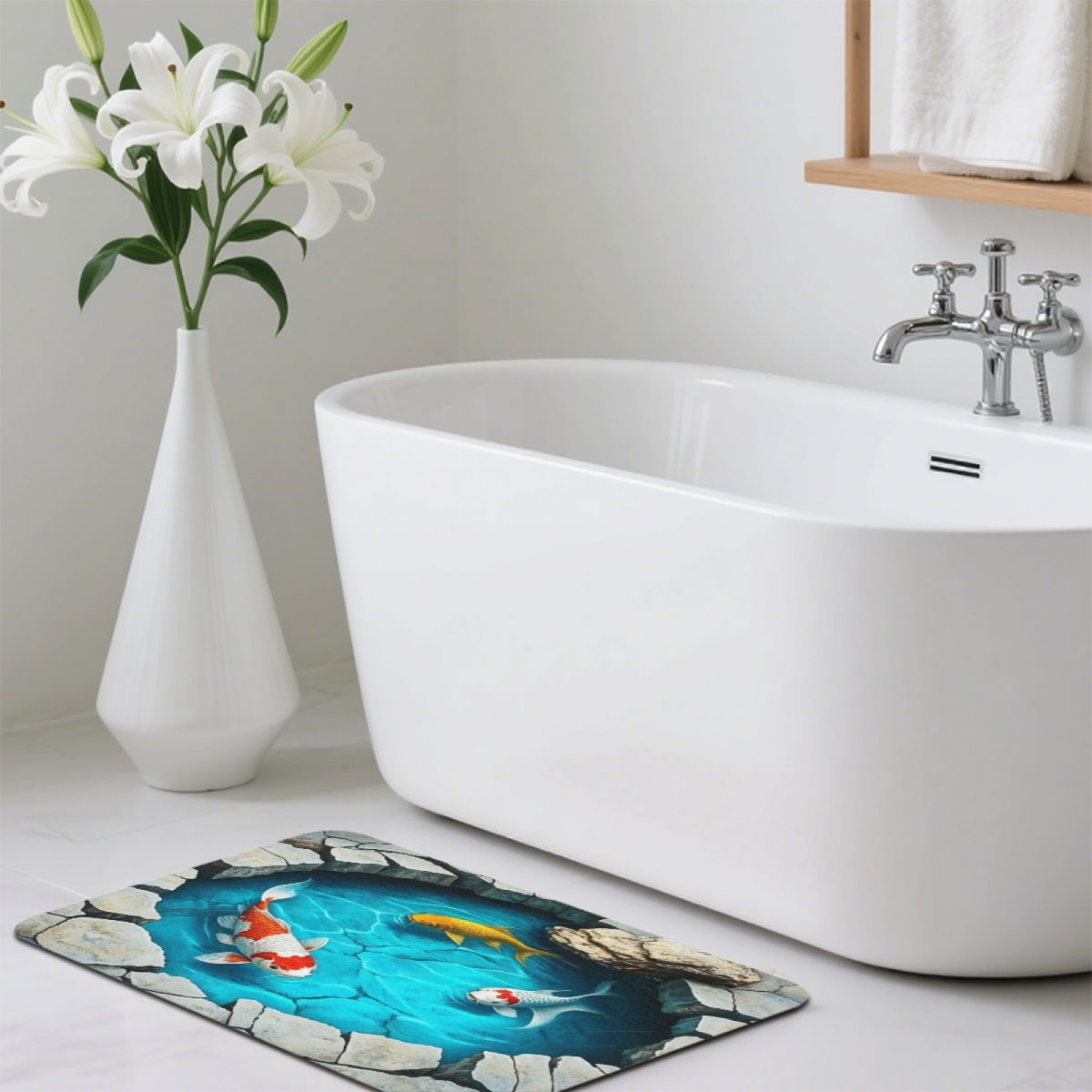 3D Koi Fish Pond Diatomite Mat£üSimulation 3D Koi Fish Pond Diatomite Mat, New Chinese Style Quick?Dry Non?Slip Bathroom Floor Mat