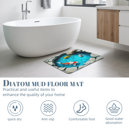 3D Koi Fish Pond Diatomite Mat£üSimulation 3D Koi Fish Pond Diatomite Mat, New Chinese Style Quick?Dry Non?Slip Bathroom Floor Mat