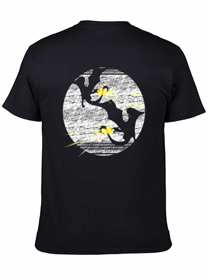Gun Cats Graphic Tee - Black Cotton Crewneck T-Shirt
