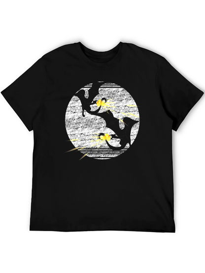 Gun Cats Graphic Tee - Black Cotton Crewneck T-Shirt