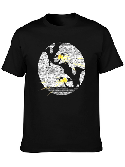 Gun Cats Graphic Tee - Black Cotton Crewneck T-Shirt