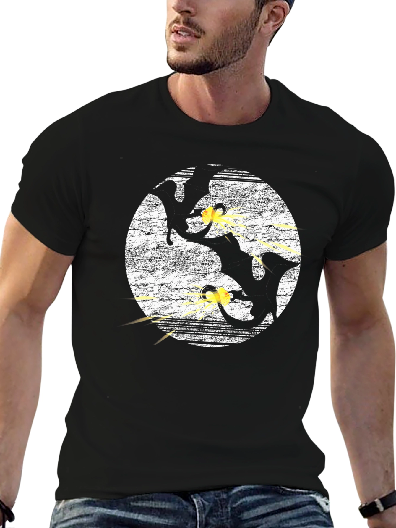 Gun Cats Graphic Tee - Black Cotton Crewneck T-Shirt