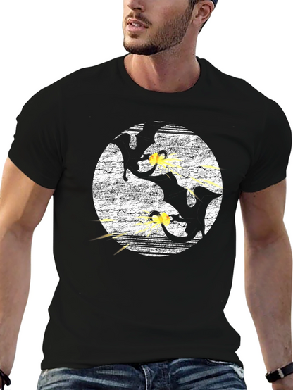 Gun Cats Graphic Tee - Black Cotton Crewneck T-Shirt
