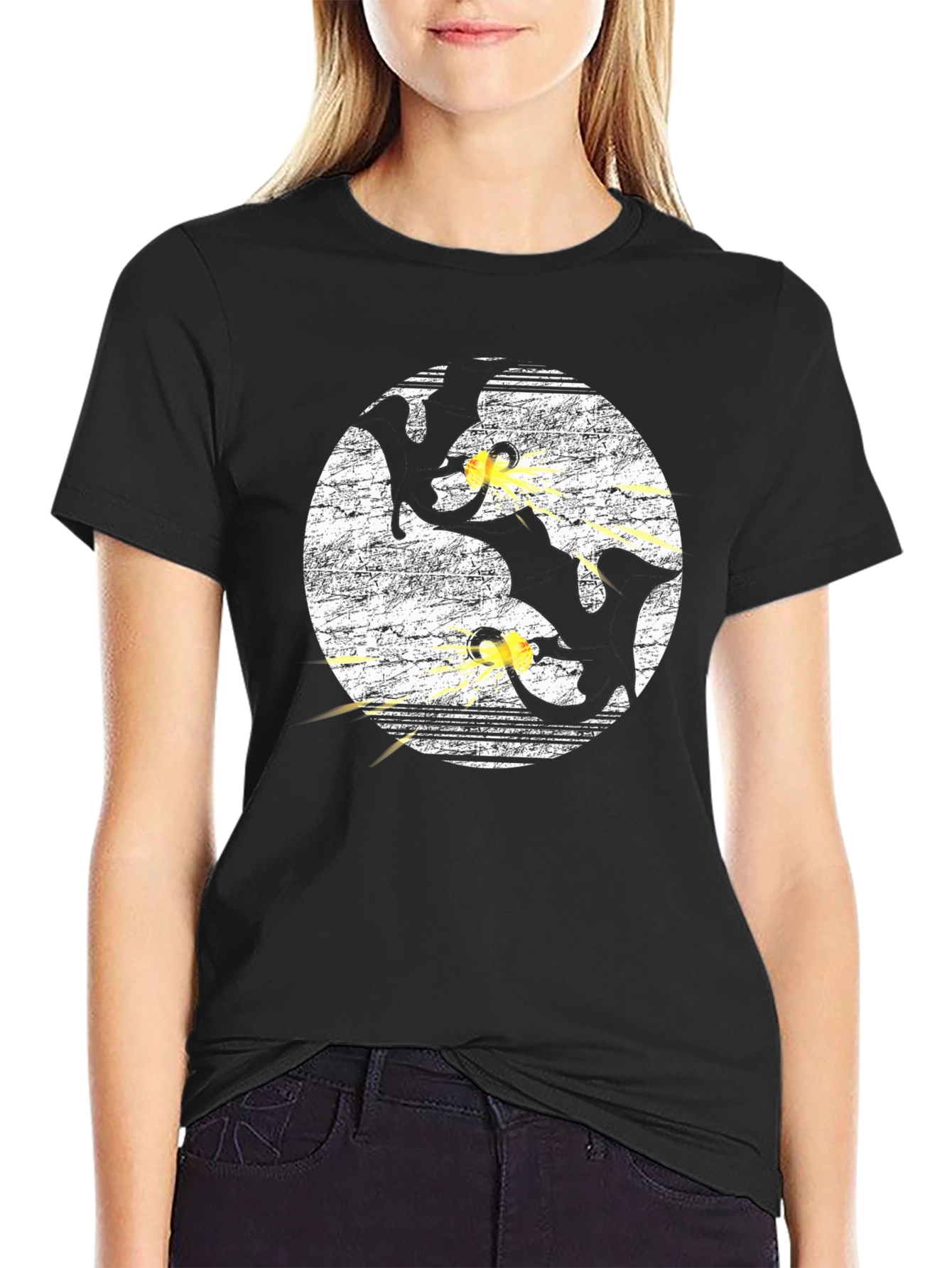 Gun Cats Graphic Tee - Black Cotton Crewneck T-Shirt