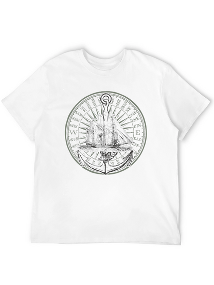 Nautical Compass & Ship Graphic T-Shirt