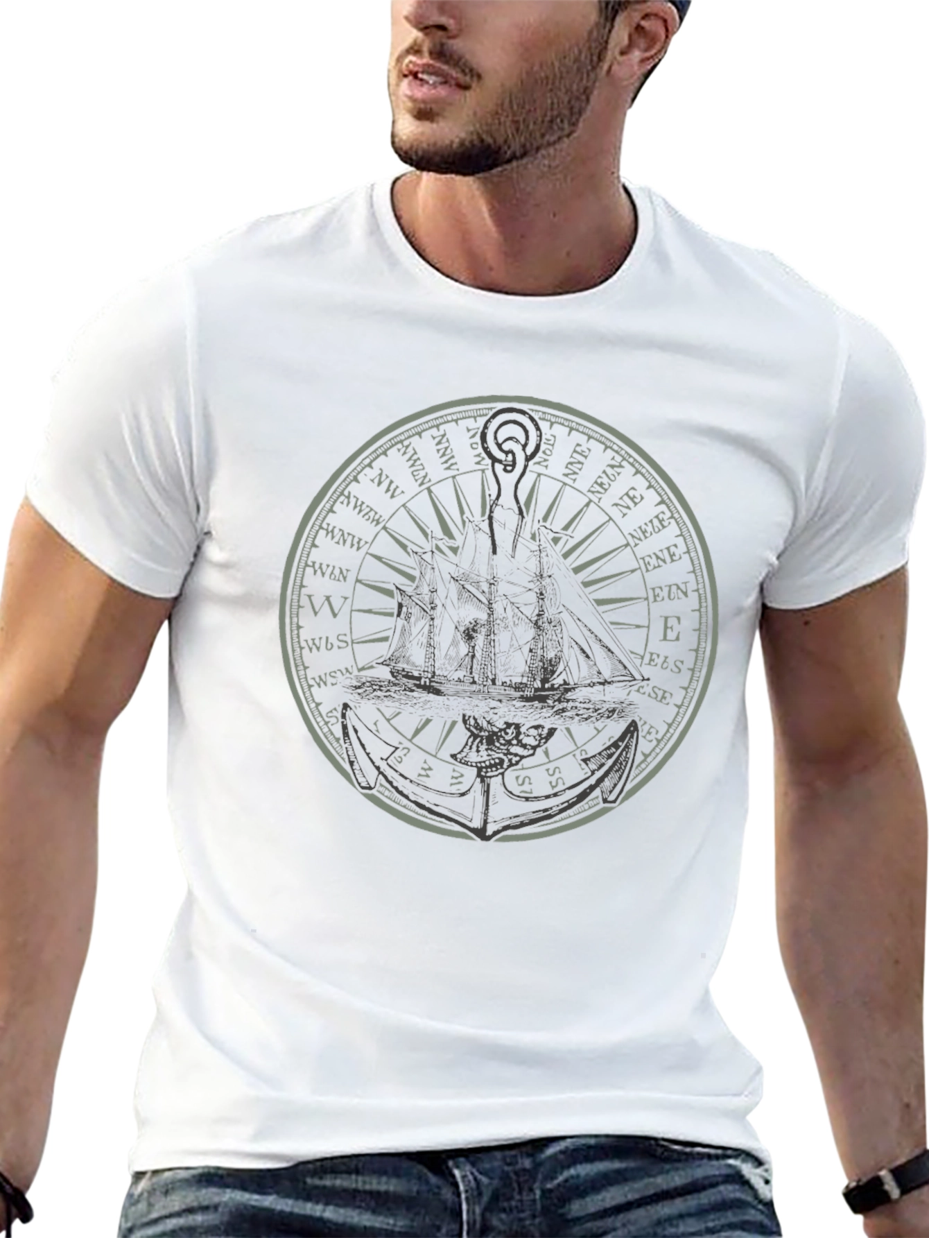 Nautical Compass & Ship Graphic T-Shirt