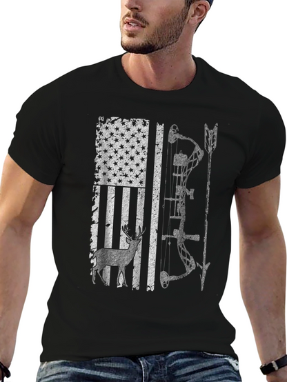 Hunting Bow Deer American Flag Graphic Tee
