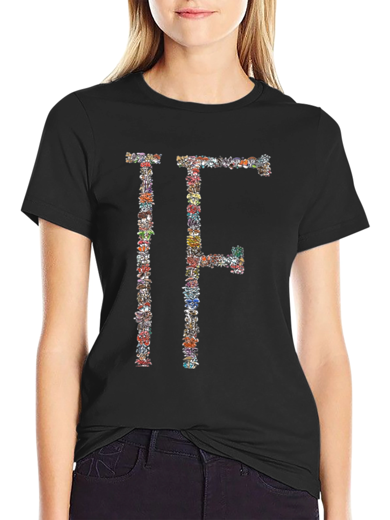 Floral Letter Graphic Black T-Shirt