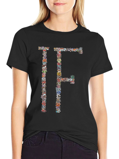 Floral Letter Graphic Black T-Shirt