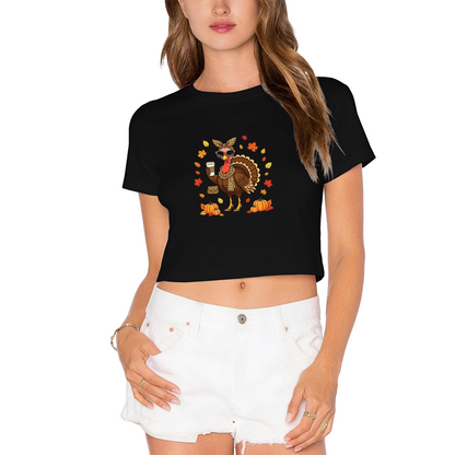 Cool Sunglasses Turkey Fall Thanksgiving Cropped Tee