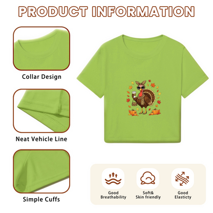 Cool Sunglasses Turkey Fall Thanksgiving Cropped Tee