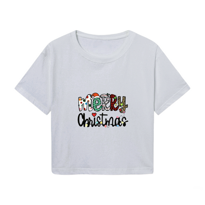 Colorful Merry Christmas Letter Print Crop T?Shirt