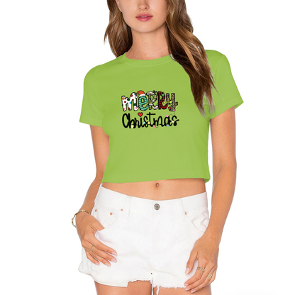 Colorful Merry Christmas Letter Print Crop T?Shirt