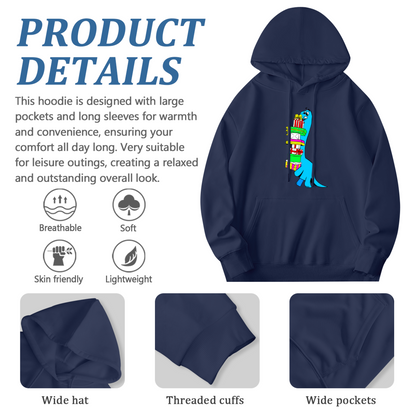 Funny Blue Dinosaur Struggling with Gifts Hoodie