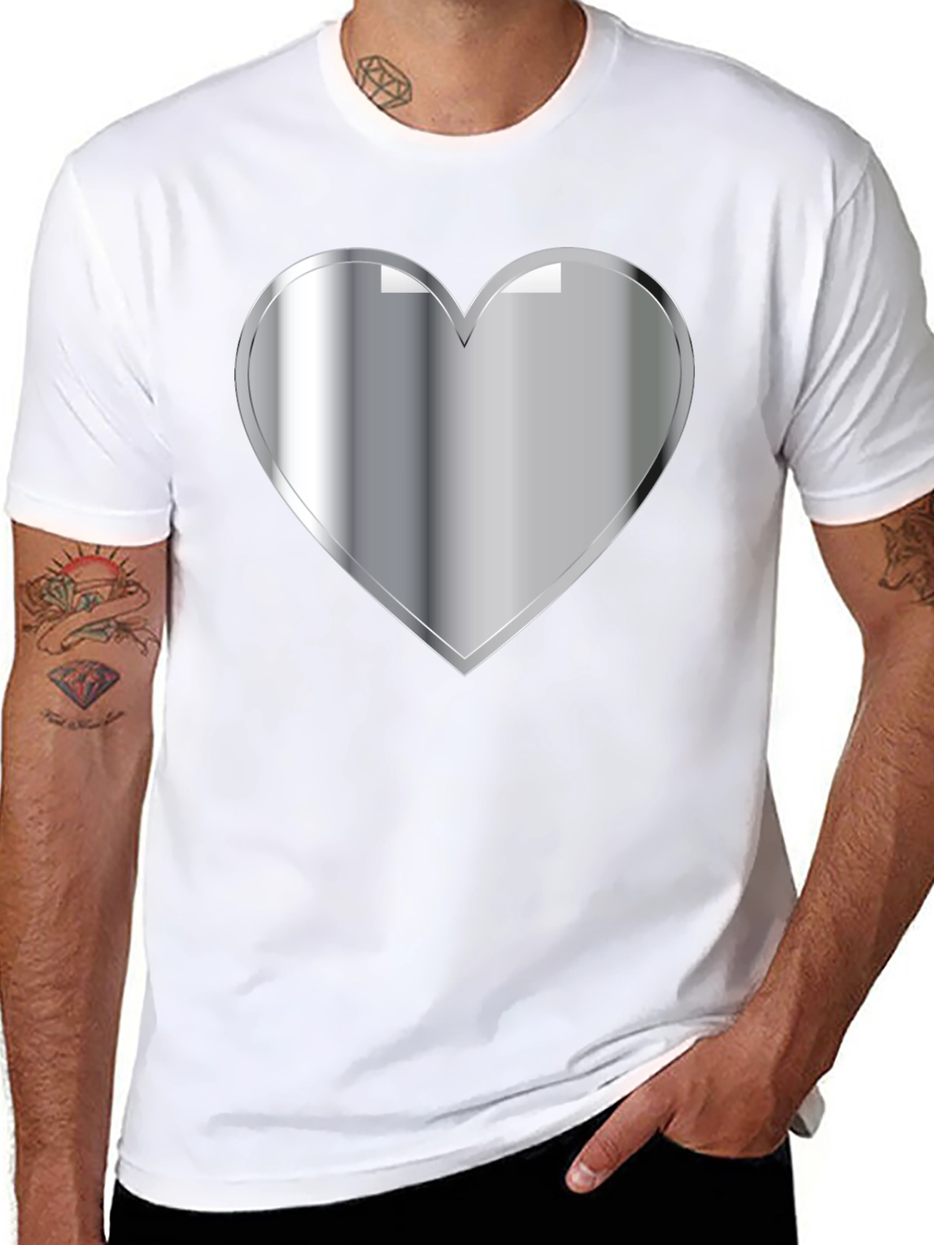 Silver Heart Graphic Black T-Shirt