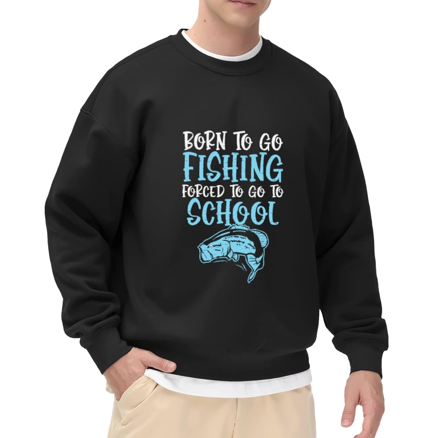 Playful "Born to Fish Forced to School" Youth Fishing Sweatshirt