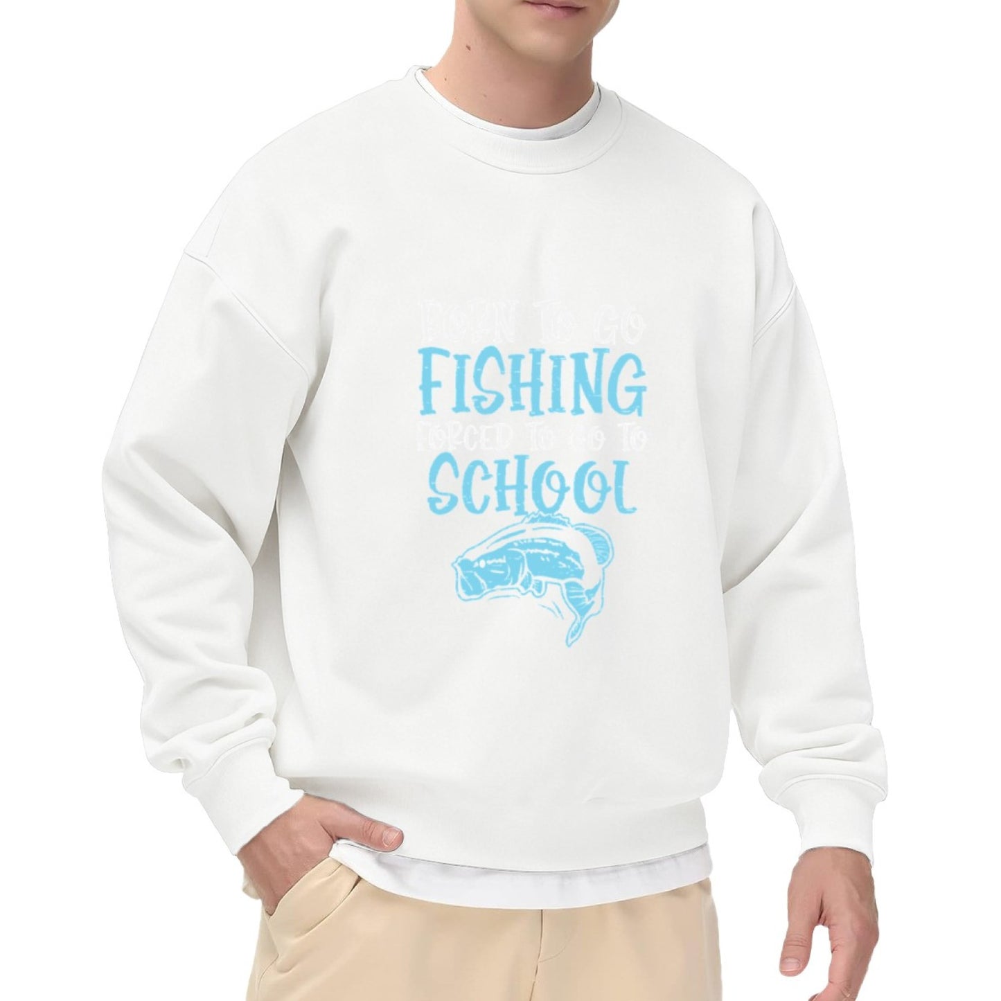 Playful "Born to Fish Forced to School" Youth Fishing Sweatshirt