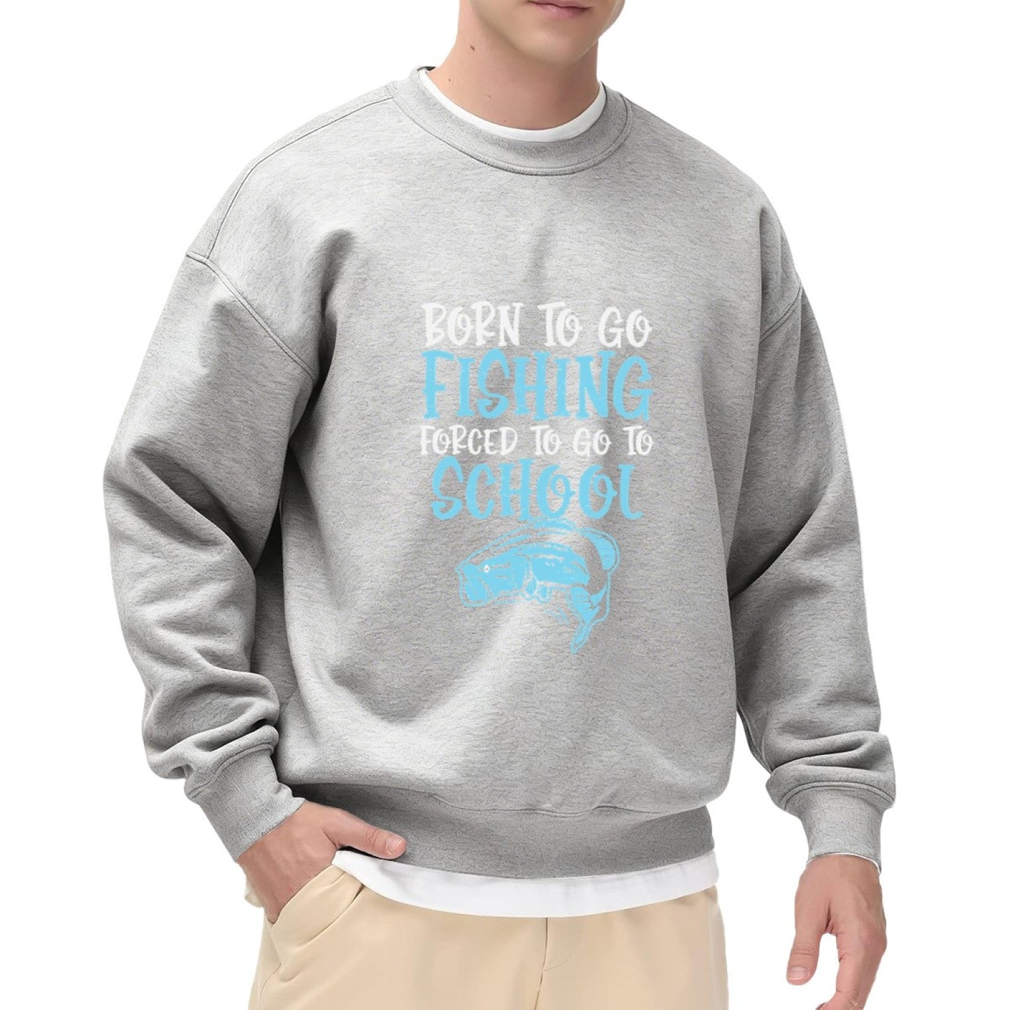Playful "Born to Fish Forced to School" Youth Fishing Sweatshirt