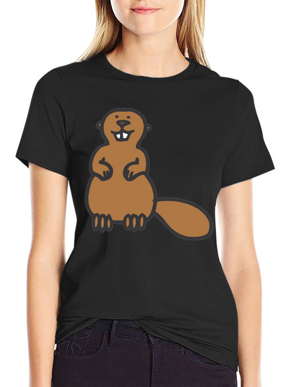 Funny Beaver Graphic Tee - Black Crew Neck Shirt