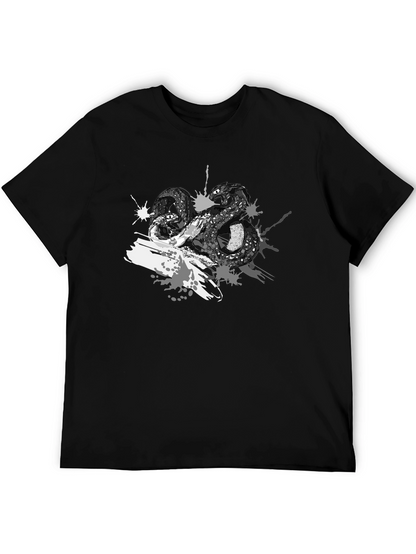 Mens Black T-Shirt with Snake Print