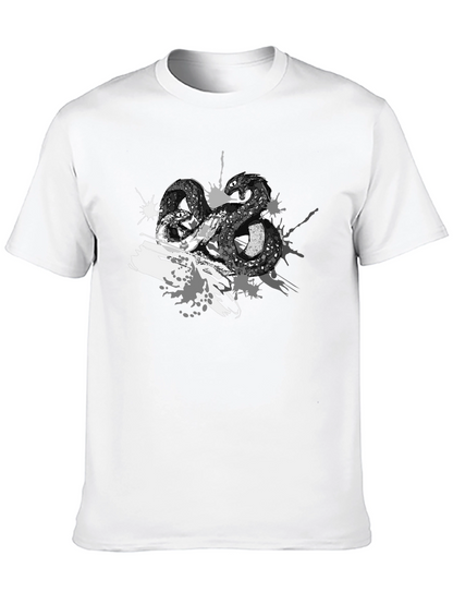 Mens Black T-Shirt with Snake Print