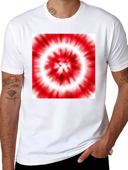 Black T-Shirt with Red and White Tie-Dye Design