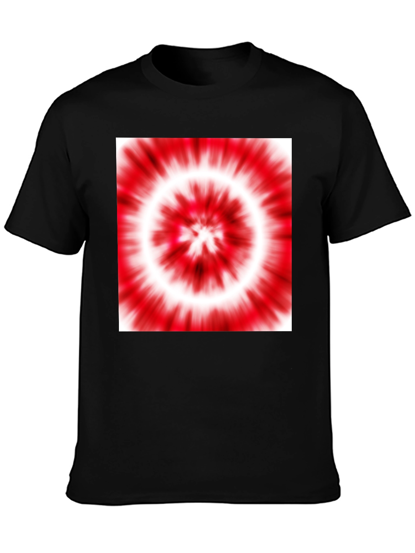 Black T-Shirt with Red and White Tie-Dye Design