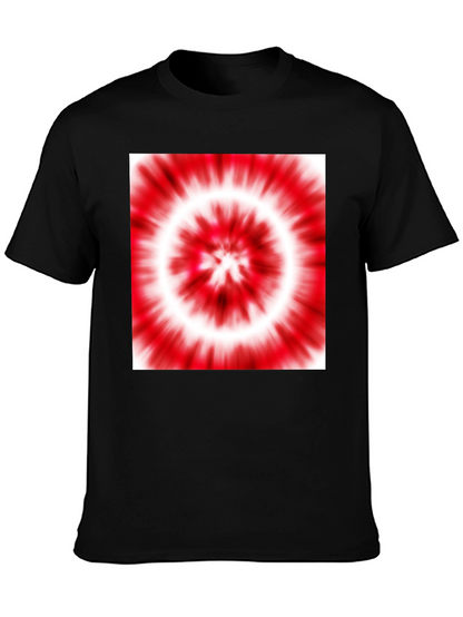 Black T-Shirt with Red and White Tie-Dye Design