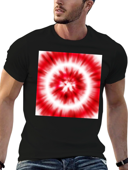 Black T-Shirt with Red and White Tie-Dye Design