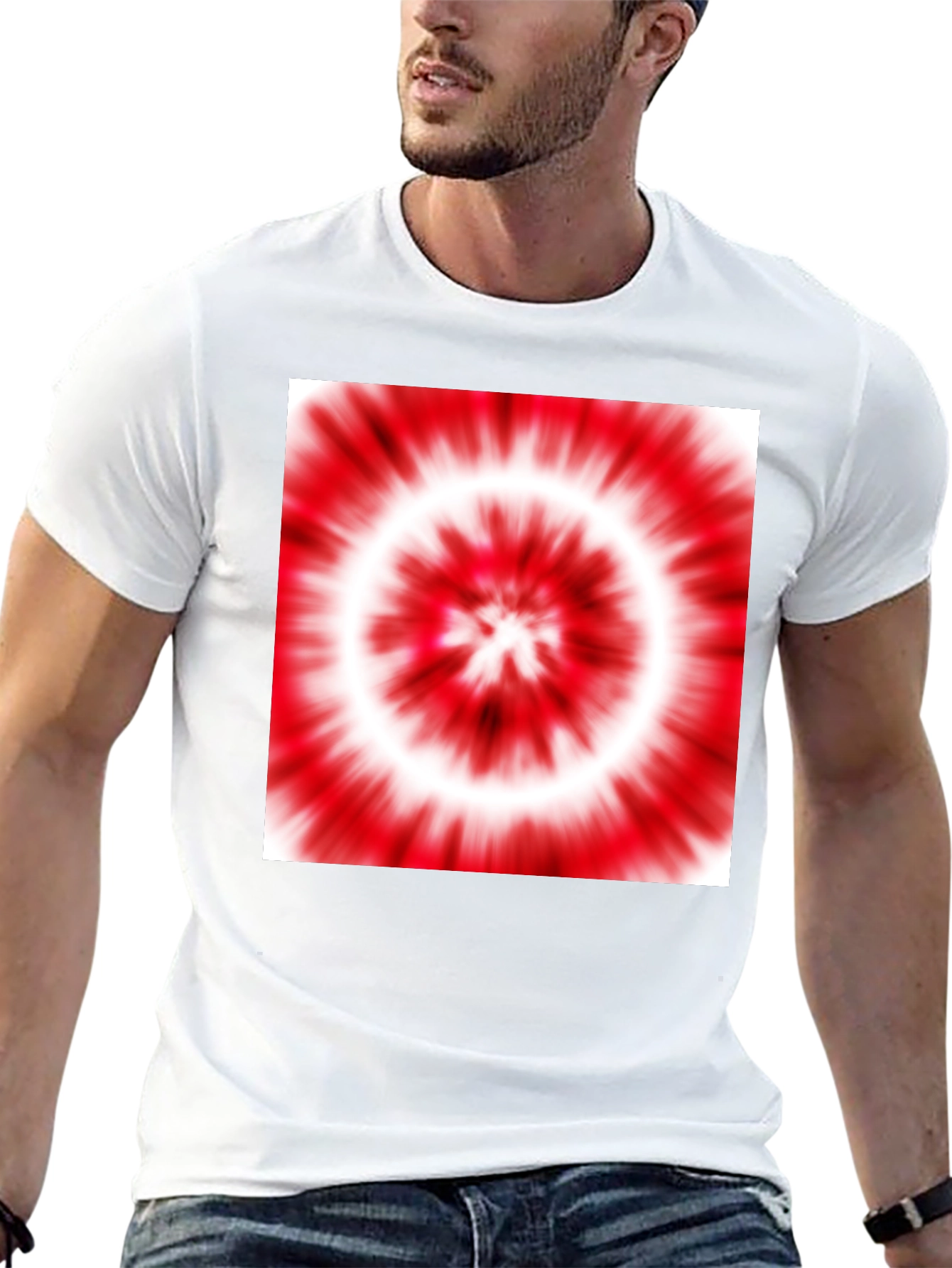 Black T-Shirt with Red and White Tie-Dye Design