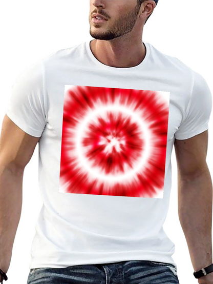 Black T-Shirt with Red and White Tie-Dye Design