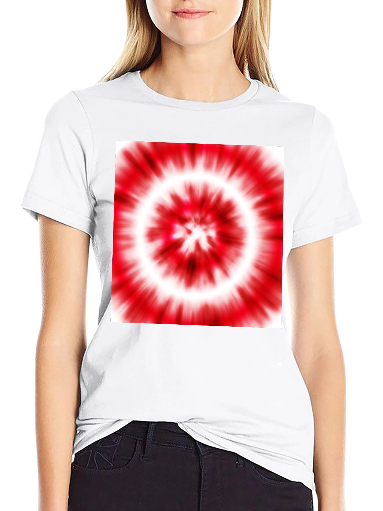 Black T-Shirt with Red and White Tie-Dye Design