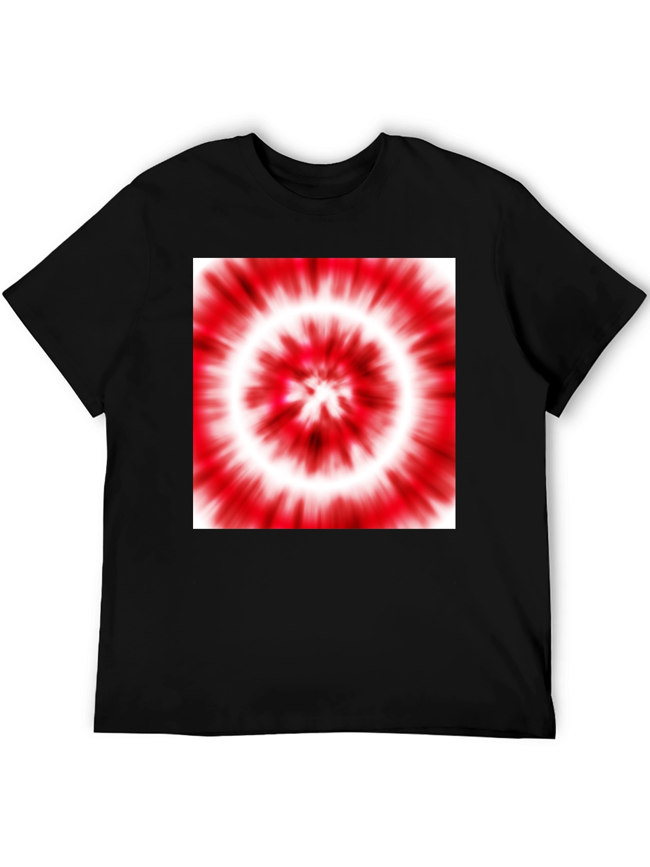 Black T-Shirt with Red and White Tie-Dye Design
