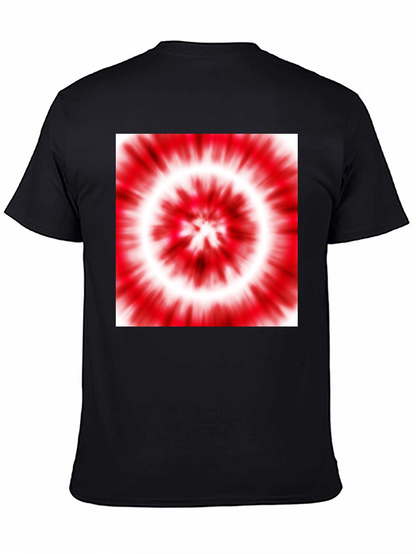 Black T-Shirt with Red and White Tie-Dye Design