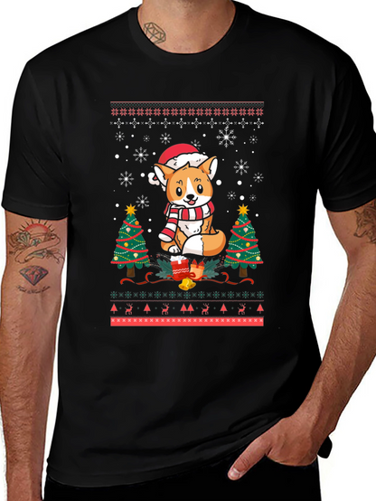 Festive Corgi Christmas Ugly Sweater T-Shirt