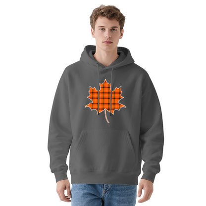Classic Orange Plaid Maple Leaf Hoodie